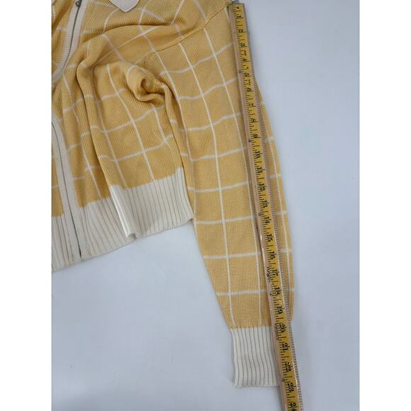 FIA Italia Vintage Knit Jacket Womens XL Yellow White Windowpane Full Zip Collar - Picture 16 of 16